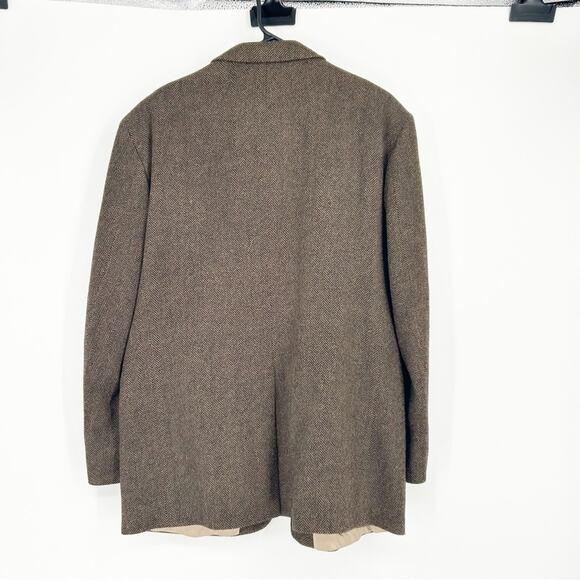 Oscar De La Renta Brown Herringbone Wool Blazer Size 43R - Picture 2 of 10